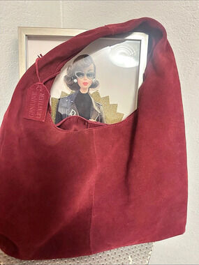 Genuine Leather Hobo Bag in a Wine Red Color